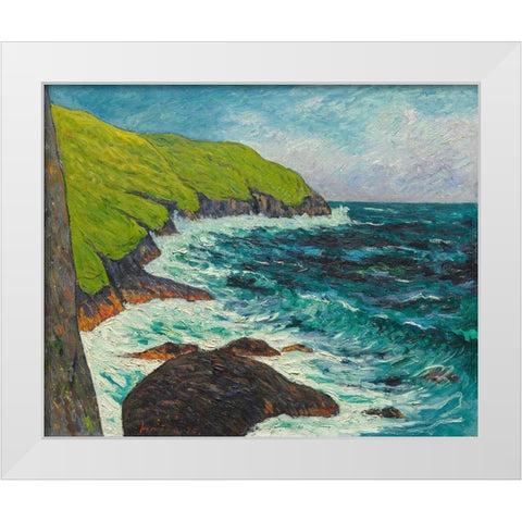The Cliffs at Beg-ar-Fry, Saint-Jean-du-Doigt White Modern Wood Framed Art Print by Maufra, Maxime