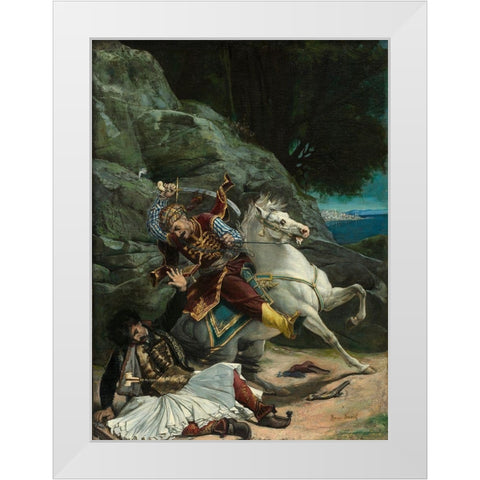 Combat of a Greek and a Turk White Modern Wood Framed Art Print by Vernet, After Horace