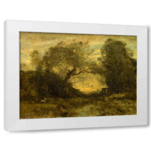 The Pond at the Entrance of the Woods White Modern Wood Framed Art Print by Corot, Jean Baptiste Camille