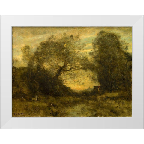 The Pond at the Entrance of the Woods White Modern Wood Framed Art Print by Corot, Jean Baptiste Camille