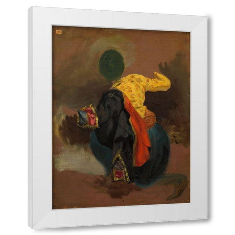 Figure in Turkish Costume White Modern Wood Framed Art Print by Delacroix, Eugene