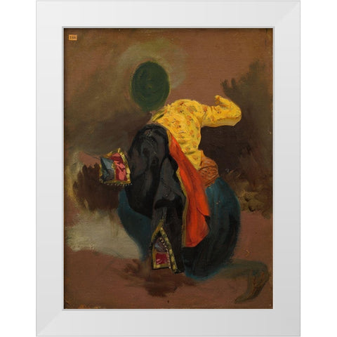 Figure in Turkish Costume White Modern Wood Framed Art Print by Delacroix, Eugene