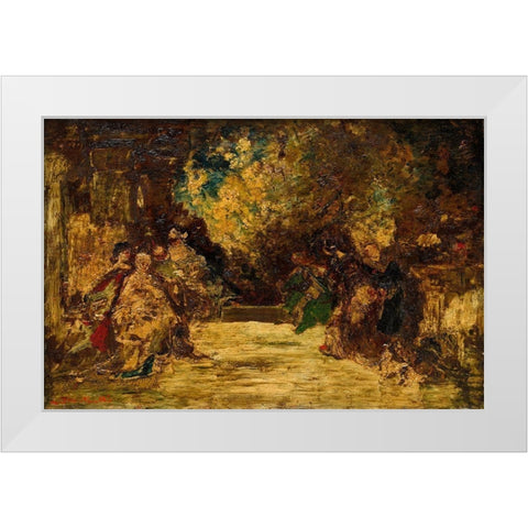 Figures on a Terrace White Modern Wood Framed Art Print by Monticelli, Adolphe