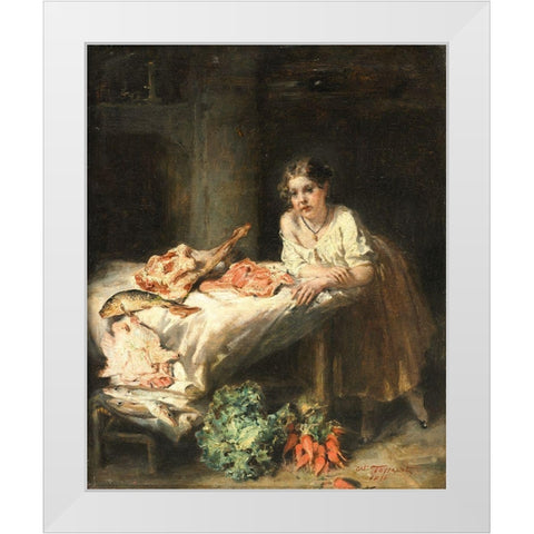 The Bourgeois Kitchen White Modern Wood Framed Art Print by Tassaert, Octave