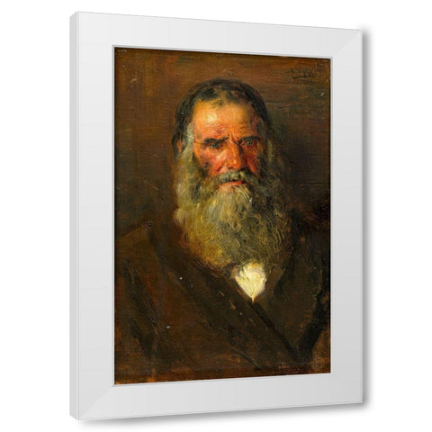 Study of the Head of an Old Man White Modern Wood Framed Art Print by Makovskij, Vladimir Egorovic