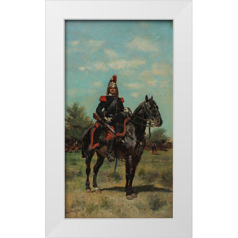 Mounted Dragoon Officer White Modern Wood Framed Art Print by Detaille, Edouard