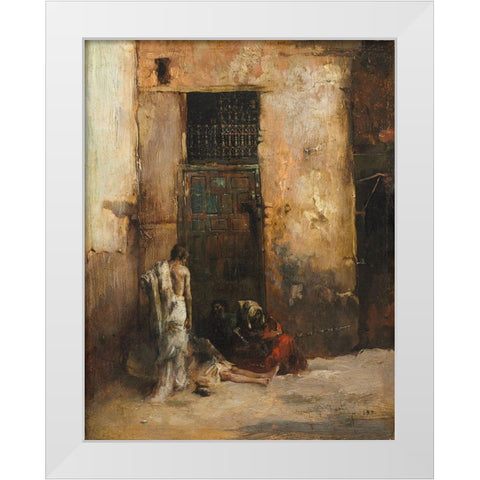 Beggars by a Door White Modern Wood Framed Art Print by y Carbo, Mariono Fortuny