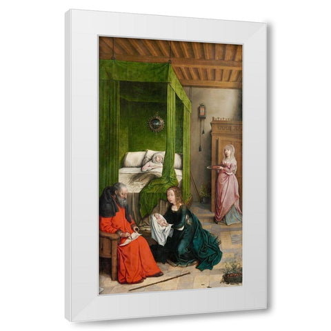 The Birth and Naming of John the Baptist White Modern Wood Framed Art Print by Flandes, Juan de