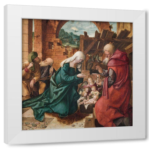 Adoration of the Shepherds White Modern Wood Framed Art Print by Schaufelein, Hans Leonhard