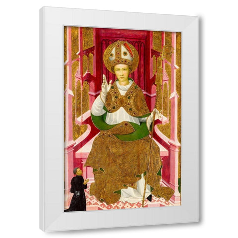 A Bishop Saint with a Donor White Modern Wood Framed Art Print by Spain 15th Century