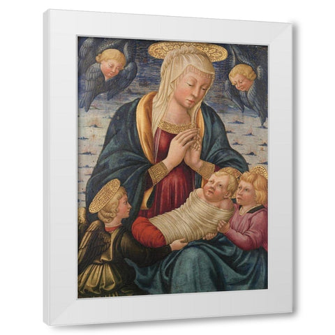 Virgin and Child with Angels White Modern Wood Framed Art Print by Bicci, Neri de