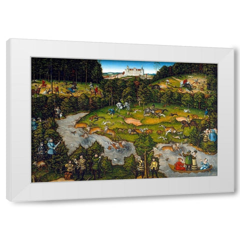 Hunting near Hartenfels Castle White Modern Wood Framed Art Print by Cranach, Lucas