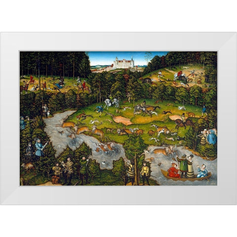 Hunting near Hartenfels Castle White Modern Wood Framed Art Print by Cranach, Lucas
