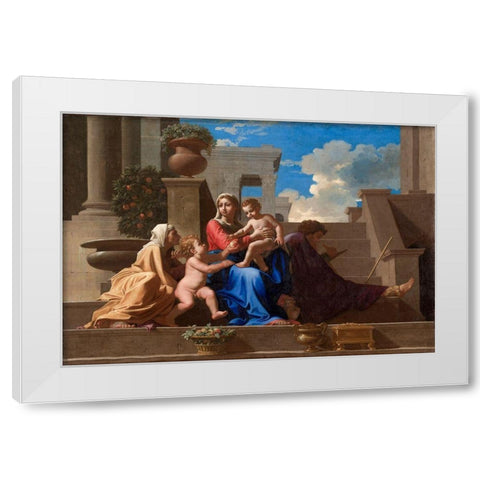 The Holy Family on the Steps White Modern Wood Framed Art Print by Poussin, Nicolas
