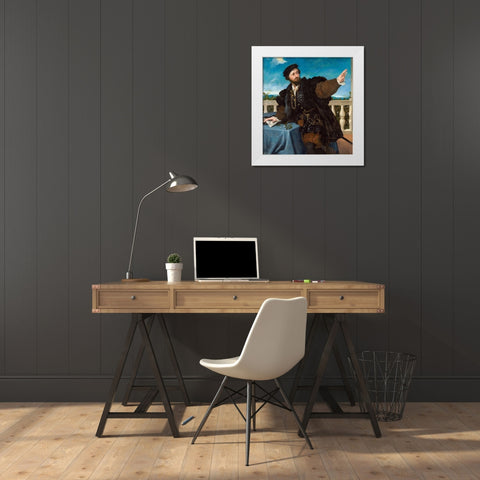 Portrait of a Man, possibly Girolamo Rosati White Modern Wood Framed Art Print by Lotto, Lorenzo