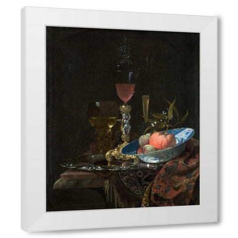 Wineglass and a Bowl of Fruit White Modern Wood Framed Art Print by Kalf, Willem