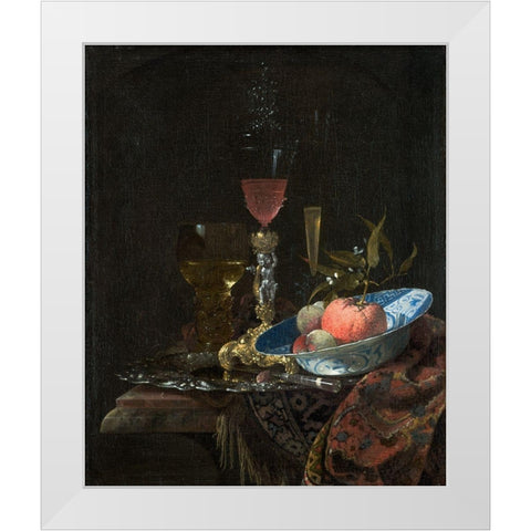 Wineglass and a Bowl of Fruit White Modern Wood Framed Art Print by Kalf, Willem