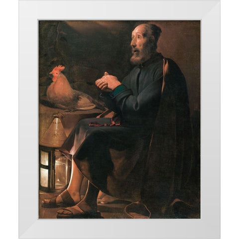 Saint Peter Repentant White Modern Wood Framed Art Print by de la Tour, Georges