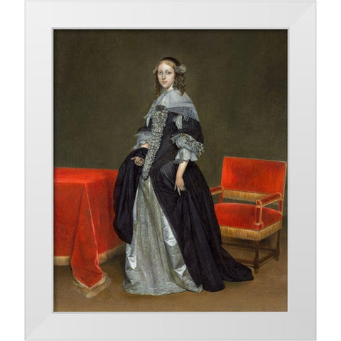 Portrait of a Woman White Modern Wood Framed Art Print by Borch, Gerard ter