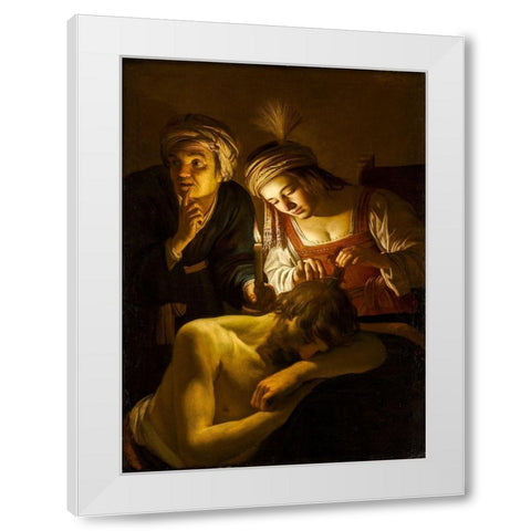 Samson and Delilah White Modern Wood Framed Art Print by Honthorst, Gerrit van