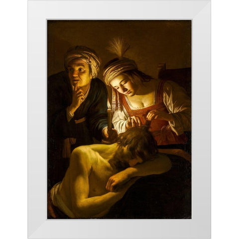 Samson and Delilah White Modern Wood Framed Art Print by Honthorst, Gerrit van