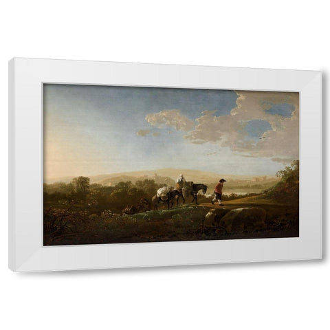 Travelers in Hilly Countryside White Modern Wood Framed Art Print by Cuyp, Aelbert