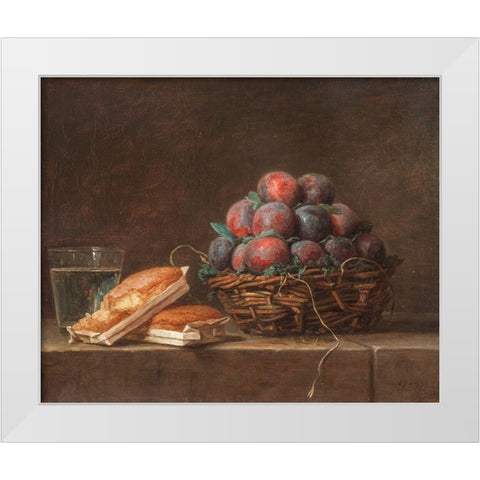Basket of Plums White Modern Wood Framed Art Print by Vallayer-Coster, Anne