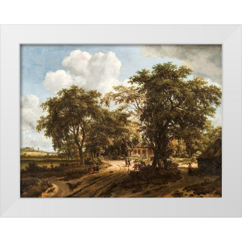 A Cottage in the Woods White Modern Wood Framed Art Print by Hobbema, Meindert