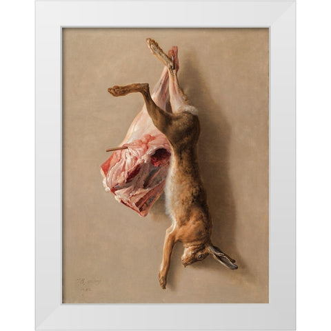 A Hare and a Leg of Lamb White Modern Wood Framed Art Print by Oudry, Jean-Baptiste