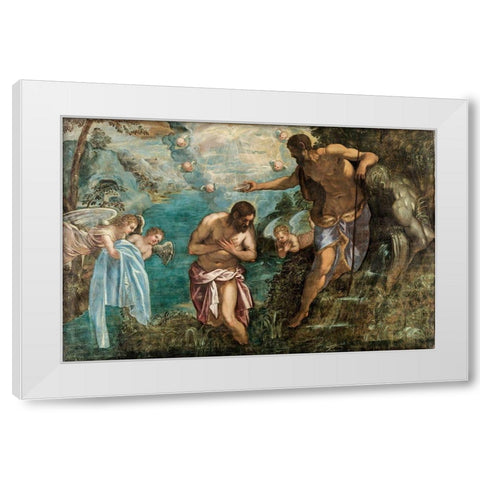 Baptism of Christ White Modern Wood Framed Art Print by Tintoretto, Jacopo