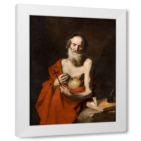 Saint Jerome White Modern Wood Framed Art Print by Ribera, Jusepe de