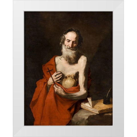 Saint Jerome White Modern Wood Framed Art Print by Ribera, Jusepe de