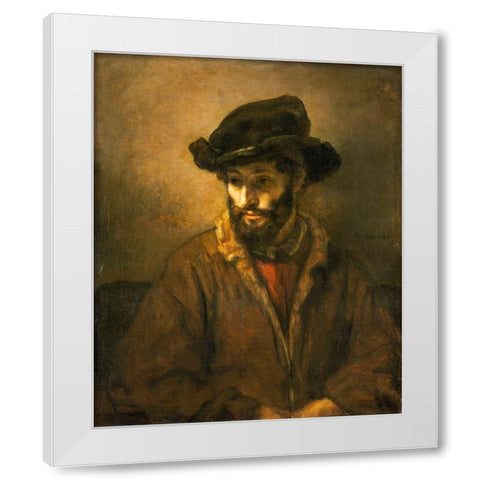 A Bearded Man Wearing a Hat White Modern Wood Framed Art Print by van Rijn, Rembrandt