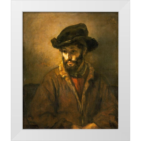 A Bearded Man Wearing a Hat White Modern Wood Framed Art Print by van Rijn, Rembrandt