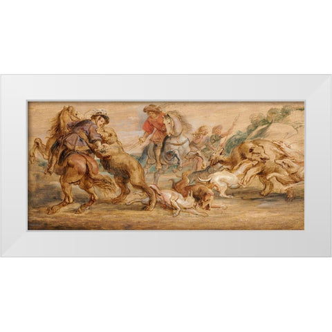 Study for The Bear Hunt for the Alcazar, Madrid White Modern Wood Framed Art Print by Rubens, Peter Paul