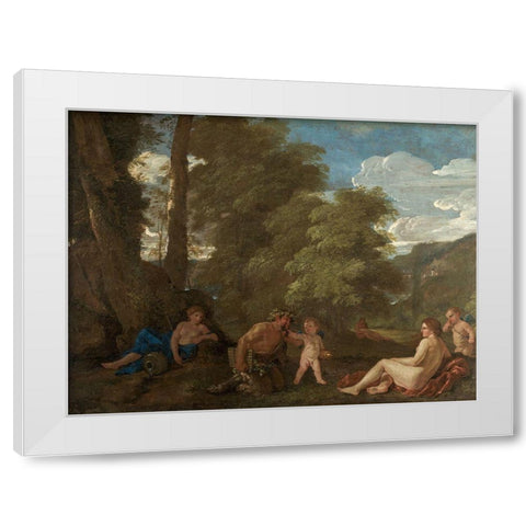 Nymphs and a Satyr White Modern Wood Framed Art Print by Poussin, Nicolas