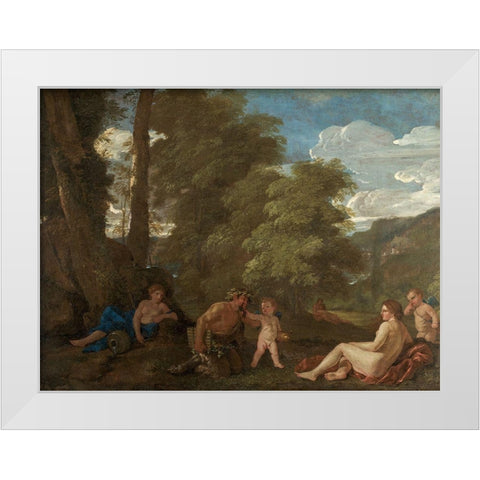 Nymphs and a Satyr White Modern Wood Framed Art Print by Poussin, Nicolas