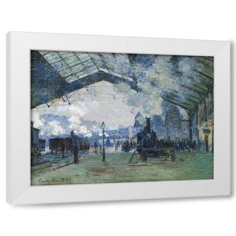 Arrival of the Normandy Train, Gare Saint-Lazare 1877 White Modern Wood Framed Art Print by Monet, Claude