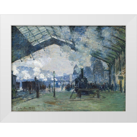 Arrival of the Normandy Train, Gare Saint-Lazare 1877 White Modern Wood Framed Art Print by Monet, Claude