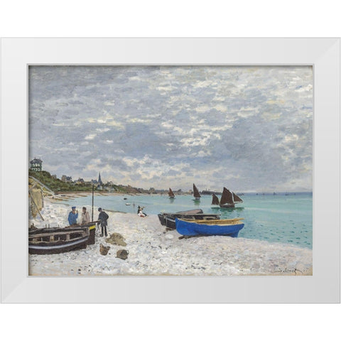 The Beach at Sainte-Adresse 1867 White Modern Wood Framed Art Print by Monet, Claude