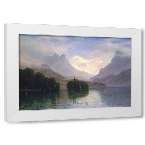 Mountain Scene White Modern Wood Framed Art Print by Bierstadt, Albert