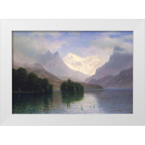 Mountain Scene White Modern Wood Framed Art Print by Bierstadt, Albert