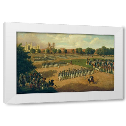 Seventh Regiment on Review, Washington Square, New York 1851 White Modern Wood Framed Art Print by Boetticher, Otto