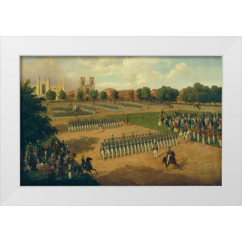 Seventh Regiment on Review, Washington Square, New York 1851 White Modern Wood Framed Art Print by Boetticher, Otto