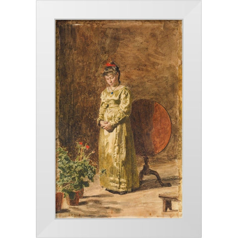 Young Girl Meditating 1877 White Modern Wood Framed Art Print by Eakins, Thomas