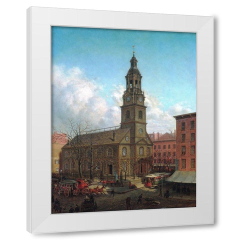 The North Dutch Church, Fulton and William Streets, New York 1869 White Modern Wood Framed Art Print by Henry, Edward Lamson