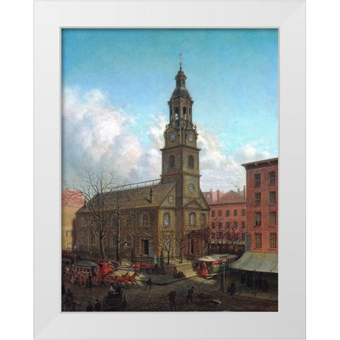 The North Dutch Church, Fulton and William Streets, New York 1869 White Modern Wood Framed Art Print by Henry, Edward Lamson