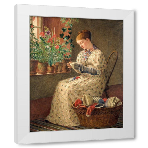 A Months Darning 1876 White Modern Wood Framed Art Print by Perry, Enoch Wood