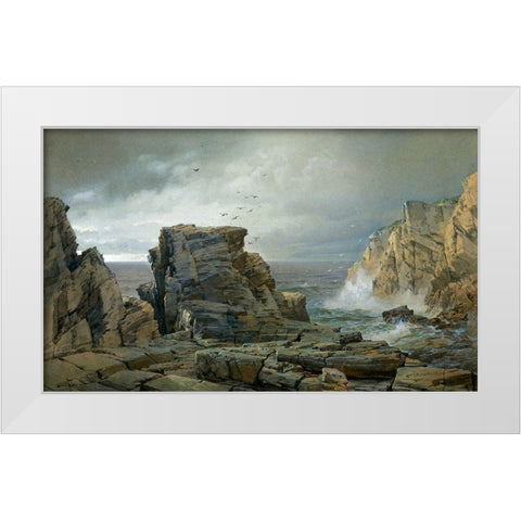 A Rocky Coast 1877 White Modern Wood Framed Art Print by Richards, William Trost