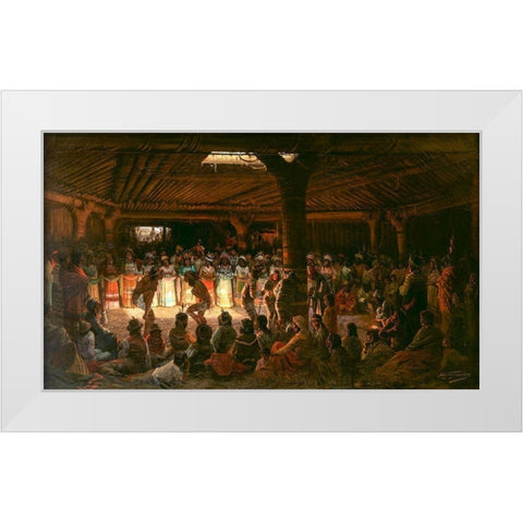 Dance in a Subterranean Roundhouse at Clear Lake, California White Modern Wood Framed Art Print by Tavernier, Jules